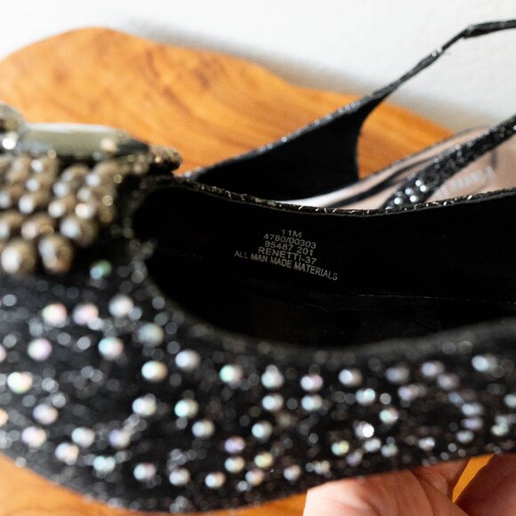 Pierre Dumas Black Glitter Slingback Heels Size 11 Rhinestone Embellished Shoes - Picture 10 of 10